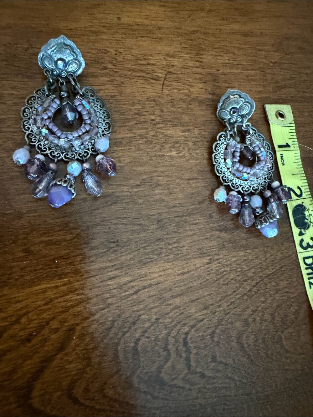 Gas Bijoux designer Filigree Purple stone Chandelier Earrings.